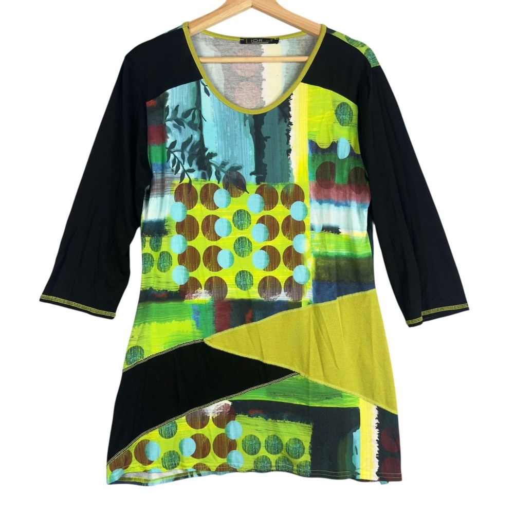 LIOR Paris Abstract Print 3/4 Sleeve Women's Scoop Neck Tunic Top Size L
